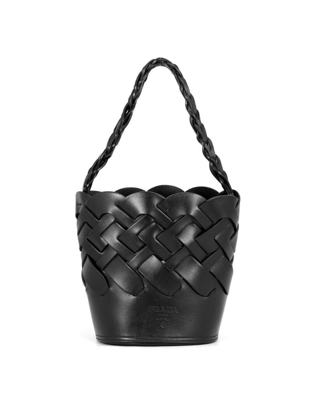Prada Shoulder Bag Braided Leather Black